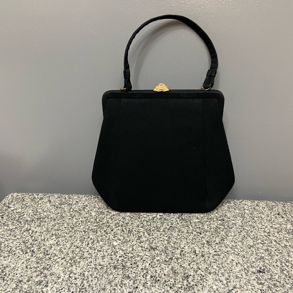 1950s-60s L&M Spot-Lite Exclusive Black Wool Felt Frame Handbag USA Vintage